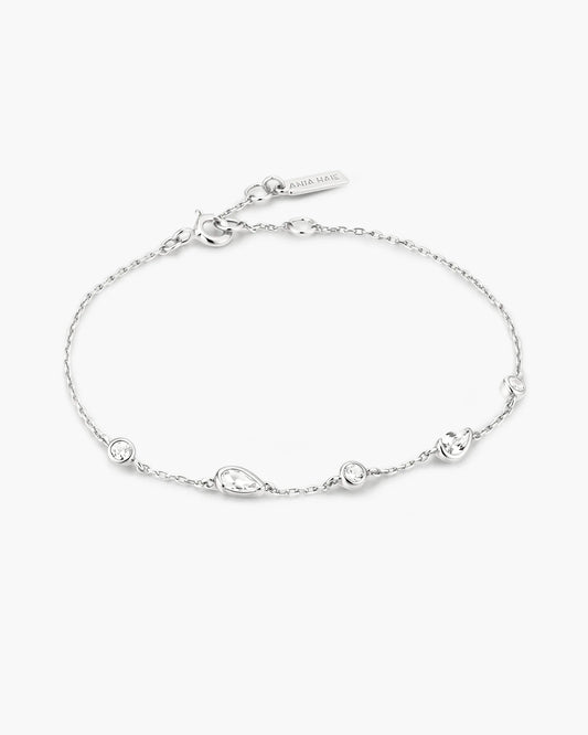 Ania Haie Sterling Silver CZ Round & Teardrop Bezel Set Station Bracelet