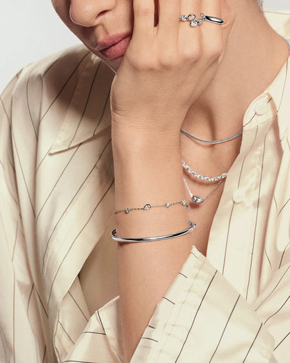 Ania Haie Sterling Silver CZ Round & Teardrop Bezel Set Station Bracelet