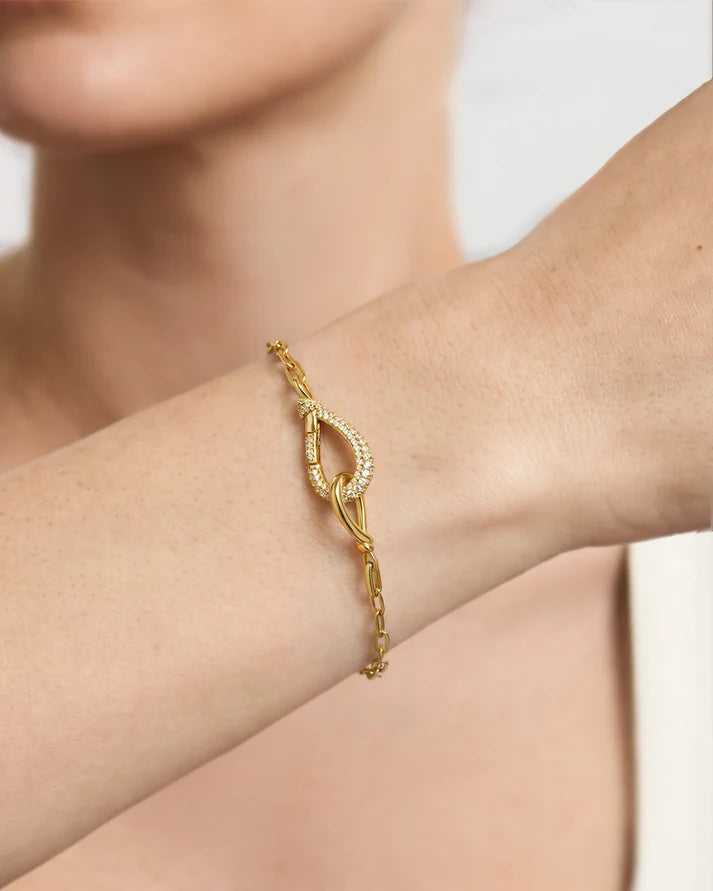 Ania Haie Yellow Gold Plate Pavé CZ Interlocked & Polished Knot Bracelet
