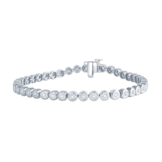 9ct White Gold Rub Over Diamond Line Bracelet,0.50ct