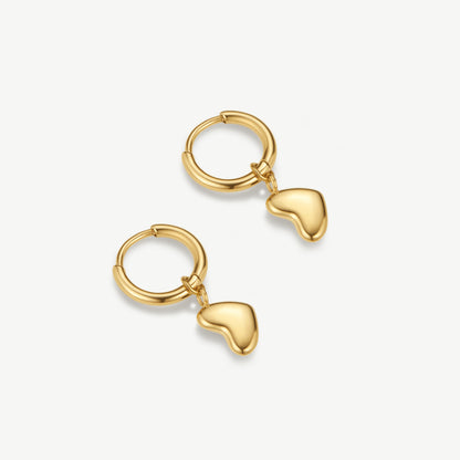 D.LOUISE Yellow Gold Plate Bubble Heart Huggie Hoop Drop Earrings