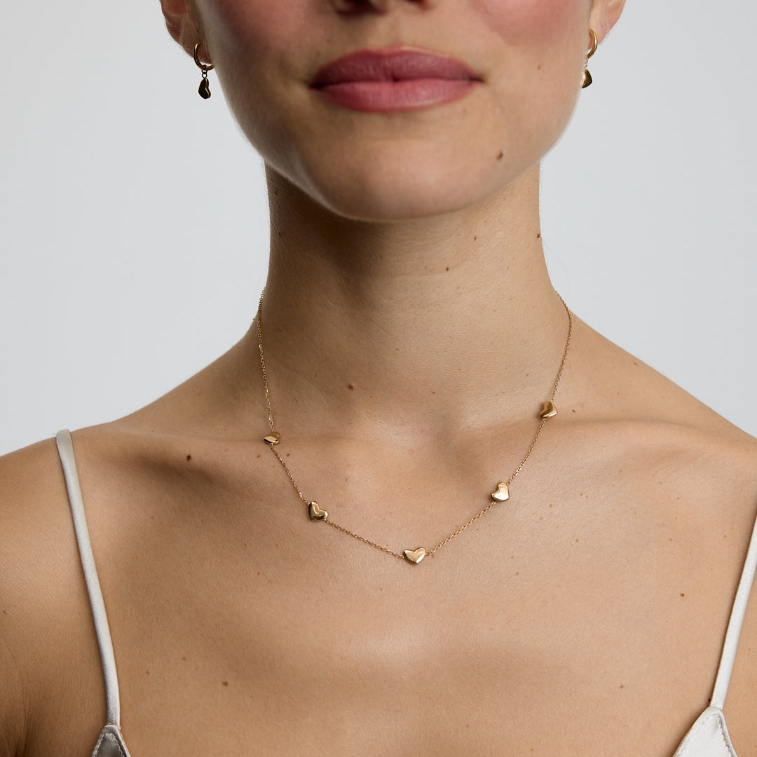 D.LOUISE Yellow Gold Plate Bubble Heart Multi Necklace