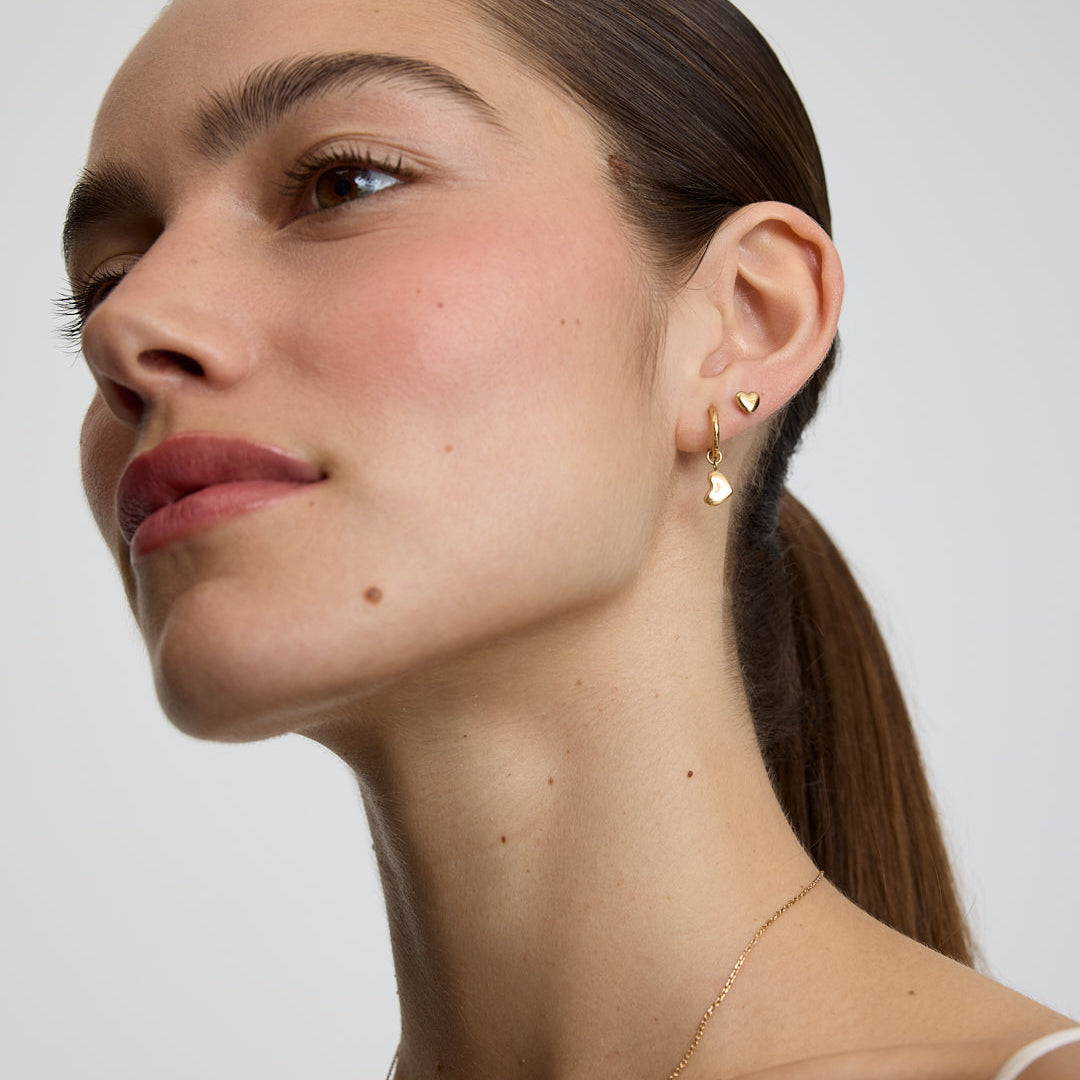 D.LOUISE Yellow Gold Plate Bubble Heart Huggie Hoop Drop Earrings