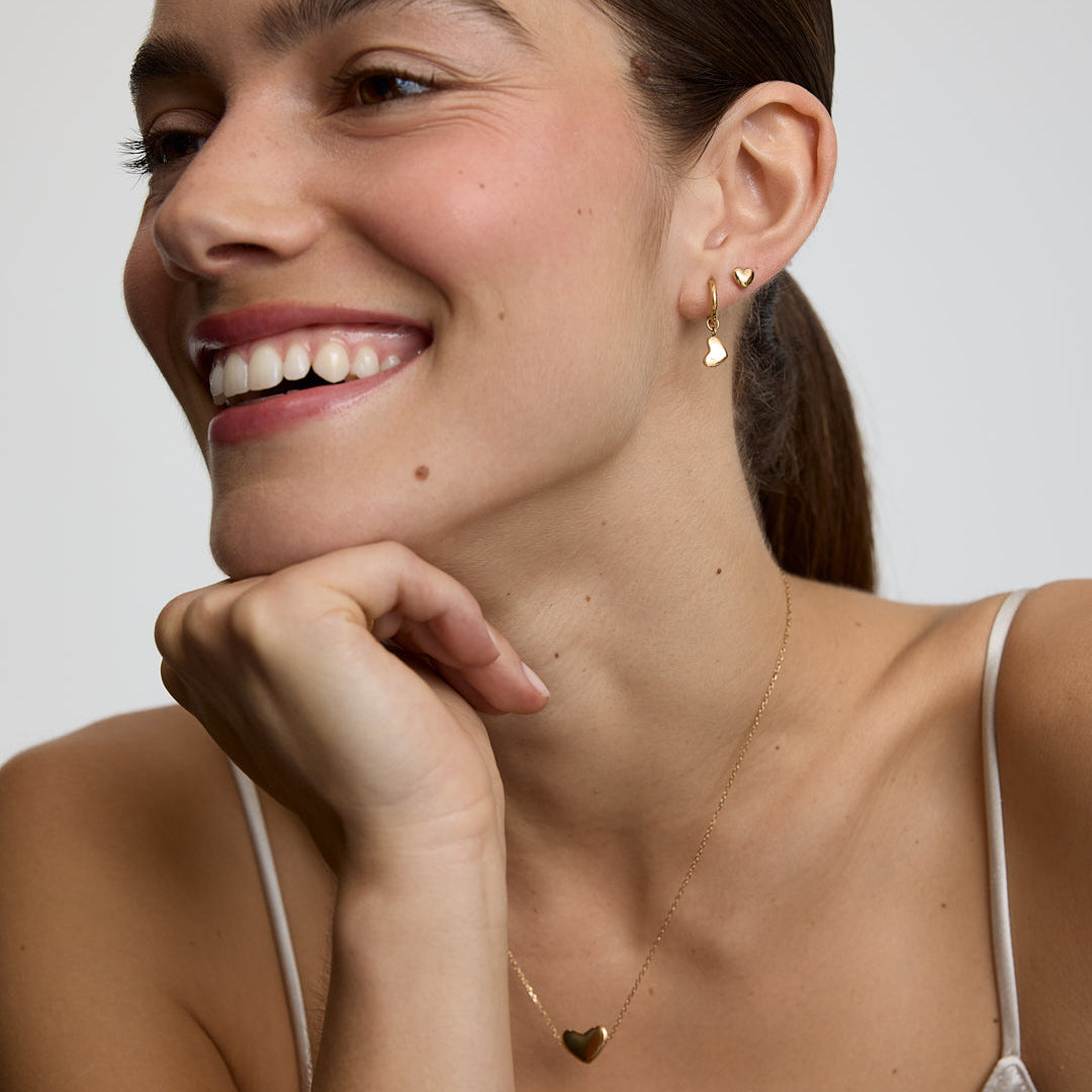 D.LOUISE Yellow Gold Plate Bubble Heart Huggie Hoop Drop Earrings