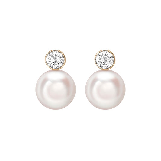 18ct Yellow Gold Diamond & Cultured Pearl Stud Earrings, 0.40ct