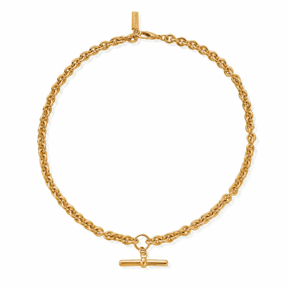 ChloBo Yellow Gold Plated T-Bar Anchor Chain Necklace