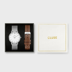CLUSE 33mm Minuit White Dial Duo Mesh & Strap Gift Box Watch