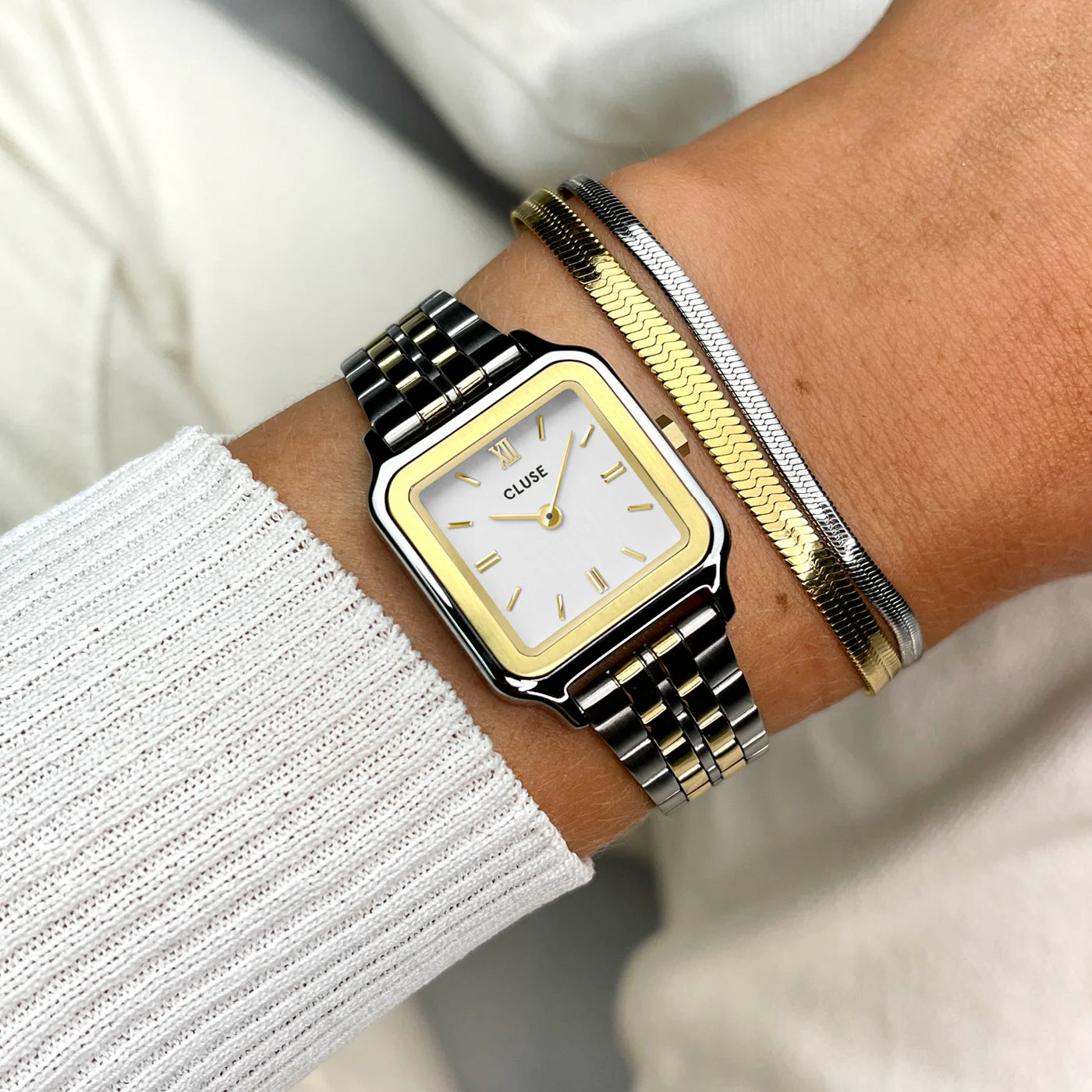 Cluse 24mm Gracieuse Petite White Dial Two-Tone & Double Snake Bracelet Gift Box