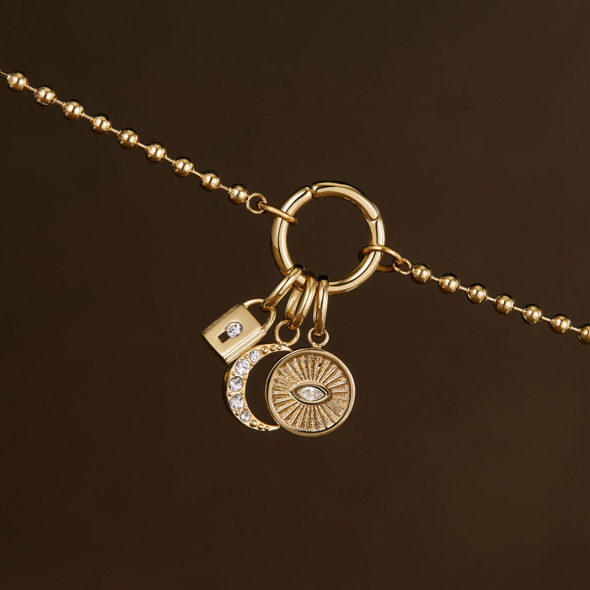 D.LOUISE Yellow Gold Plate Ball Chain Charm Bracelet