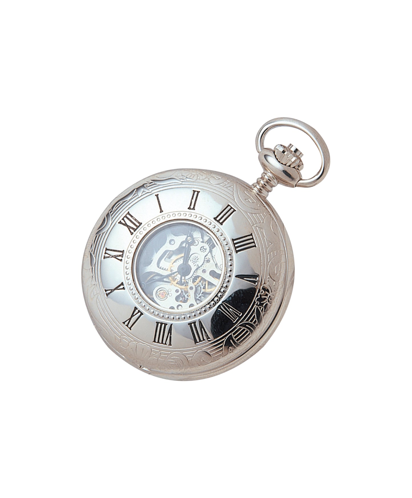 Woodford Chrome Plated Half Hunter Skeleton Pocket Watch