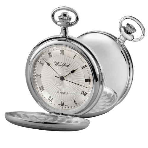 Woodford Chrome Plated Mechanical Sun Burst Dial Pocket Watch
