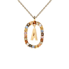 Load image into Gallery viewer, PDPAOLA Yellow Gold Plate Colourful Precious Stones &#39;A&#39; Initial Necklace