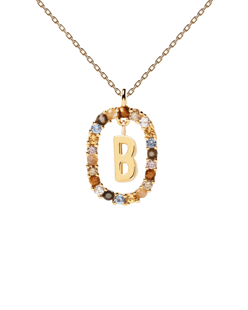 PDPAOLA Yellow Gold Plate Colourful Precious Stones 'B' Initial Necklace