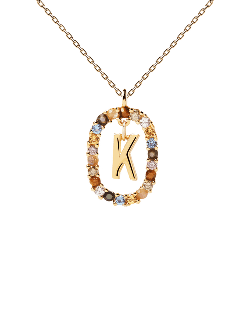 PDPAOLA Yellow Gold Plate Colourful Precious Stones 'K' Initial Necklace