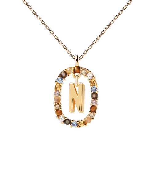 PDPAOLA Yellow Gold Plate Colourful Precious Stones 'N' Initial Necklace