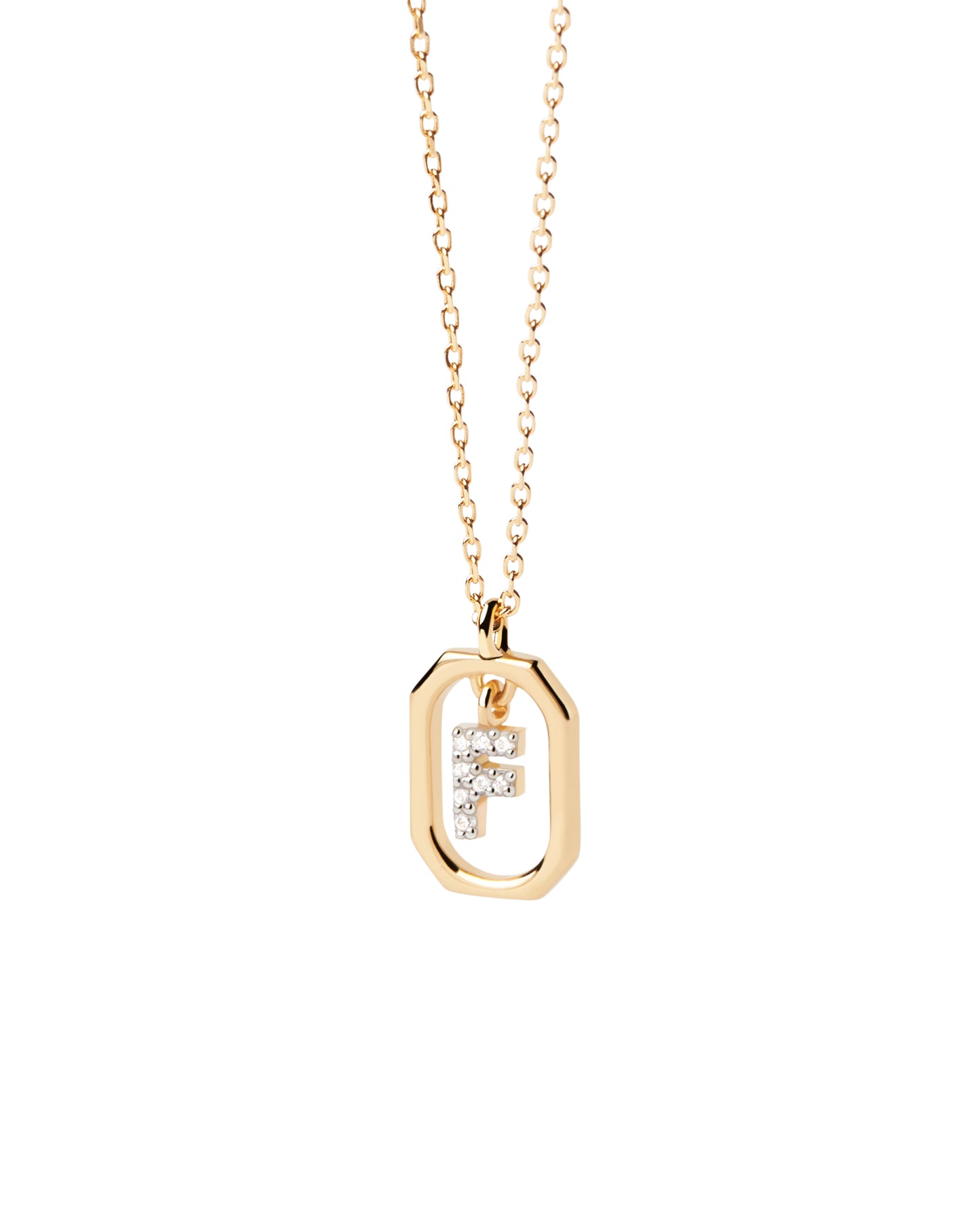 PDPAOLA Yellow Gold Plate CZ Mini 'F' Initial Necklace