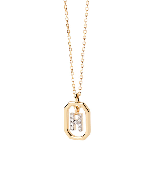 PDPAOLA Yellow Gold Plate CZ Mini 'H' Initial Necklace