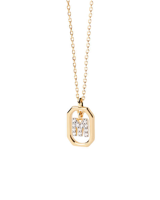 PDPAOLA Yellow Gold Plate CZ Mini 'M' Initial Necklace