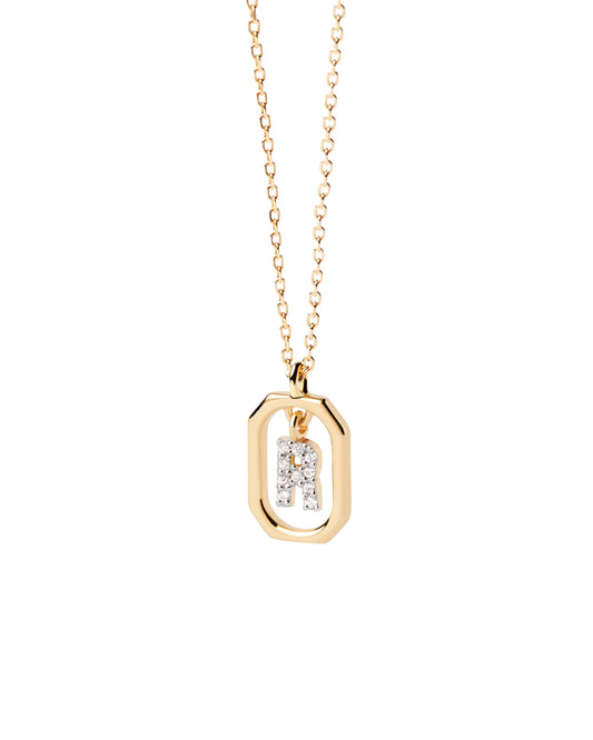 PDPAOLA Yellow Gold Plate CZ Mini 'R' Initial Necklace