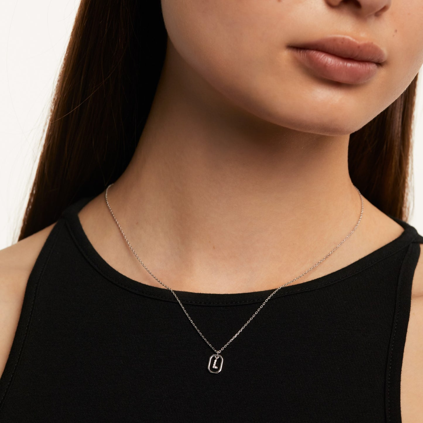 PDPAOLA Sterling Silver CZ Mini 'L' Initial Necklace