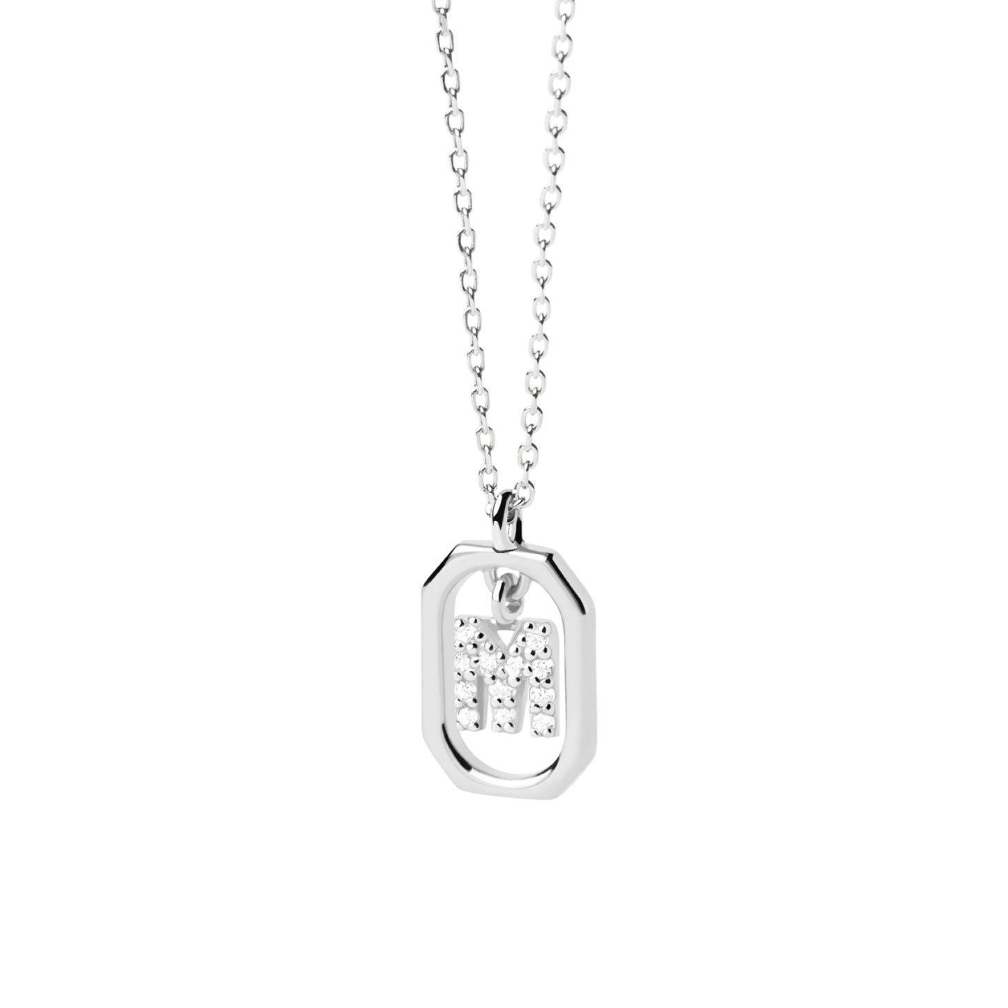 PDPAOLA Sterling Silver CZ Mini 'M' Initial Necklace