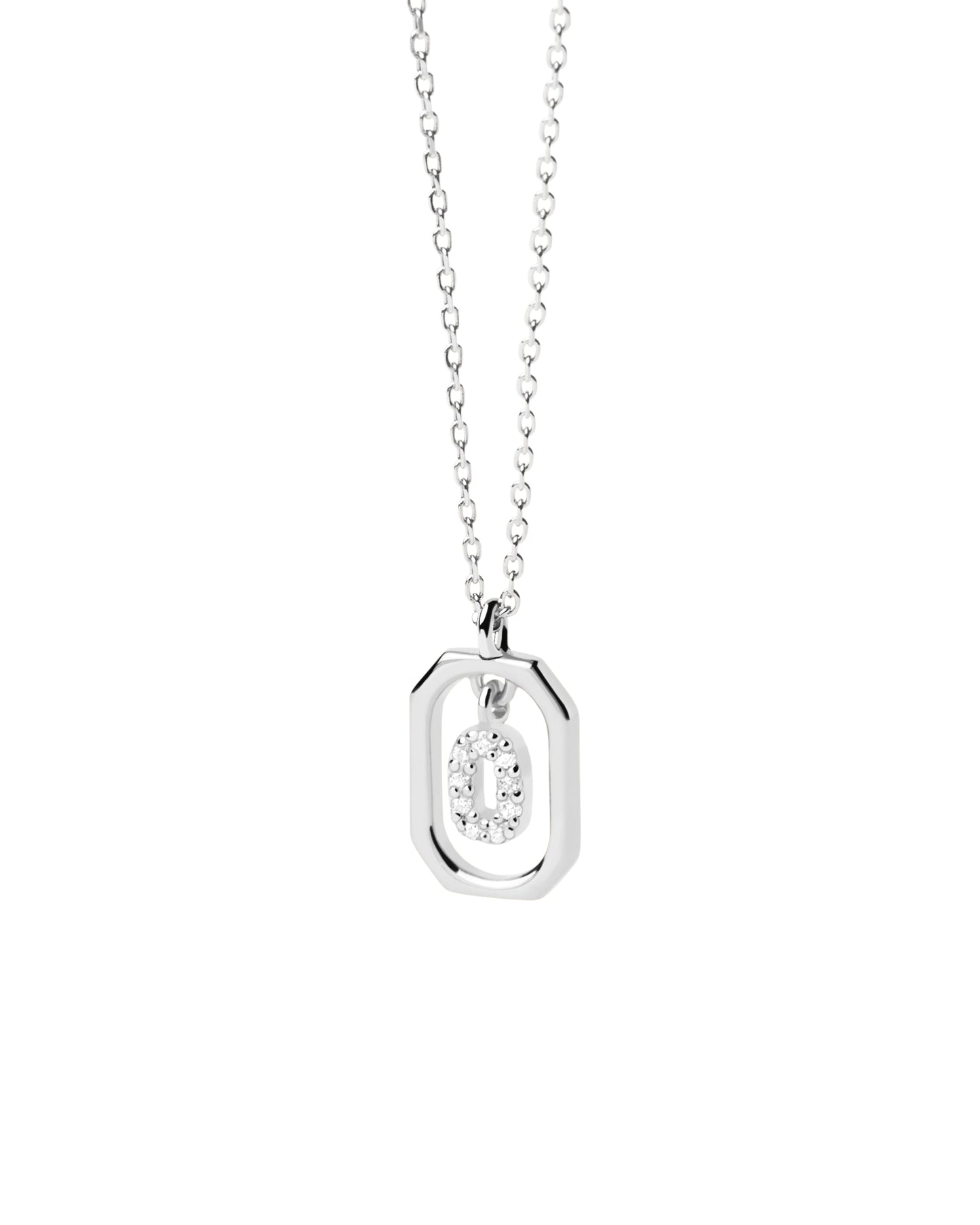 PDPAOLA Sterling Silver CZ Mini 'O' Initial Necklace