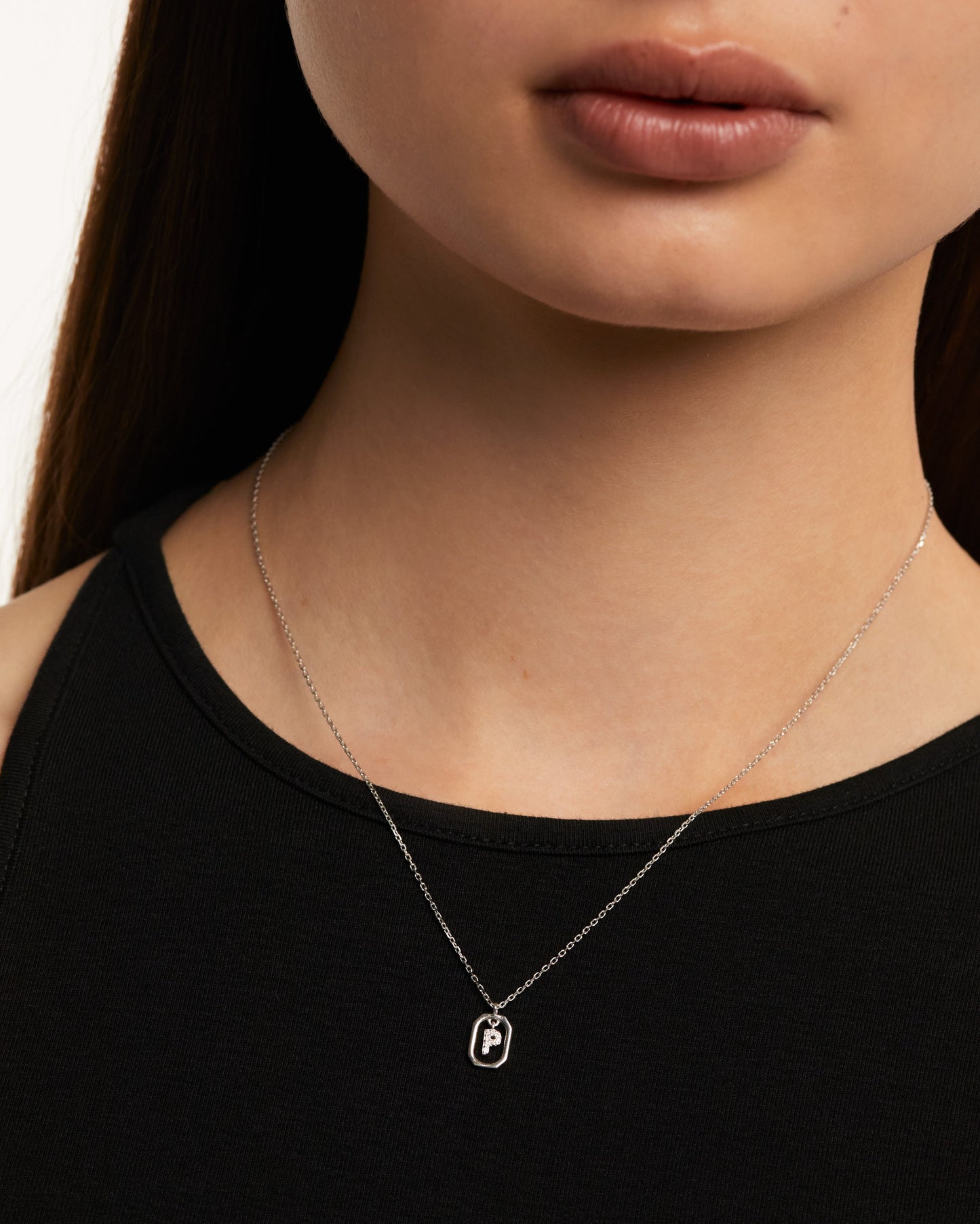 PDPAOLA Sterling Silver CZ Mini 'P' Initial Necklace