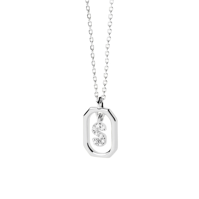 PDPAOLA Sterling Silver CZ Mini 'S' Initial Necklace