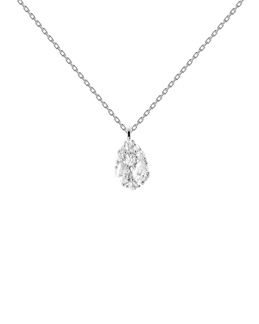 PDPAOLA Sterling Silver CZ Cluster Pear Pendant Necklace