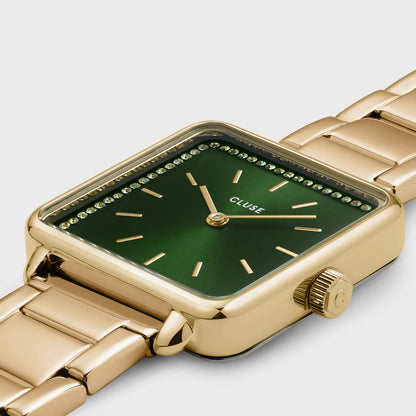 Cluse 28.5mm La Tétragone Steel Stone Green Dial Gold Coloured Watch