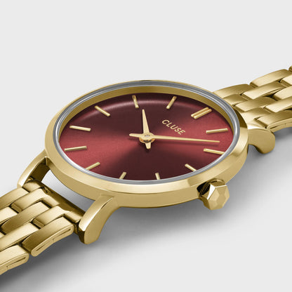 Cluse 28mm Boho Chic Petite Yellow Gold and Burgundy Colour Bracelet Watch