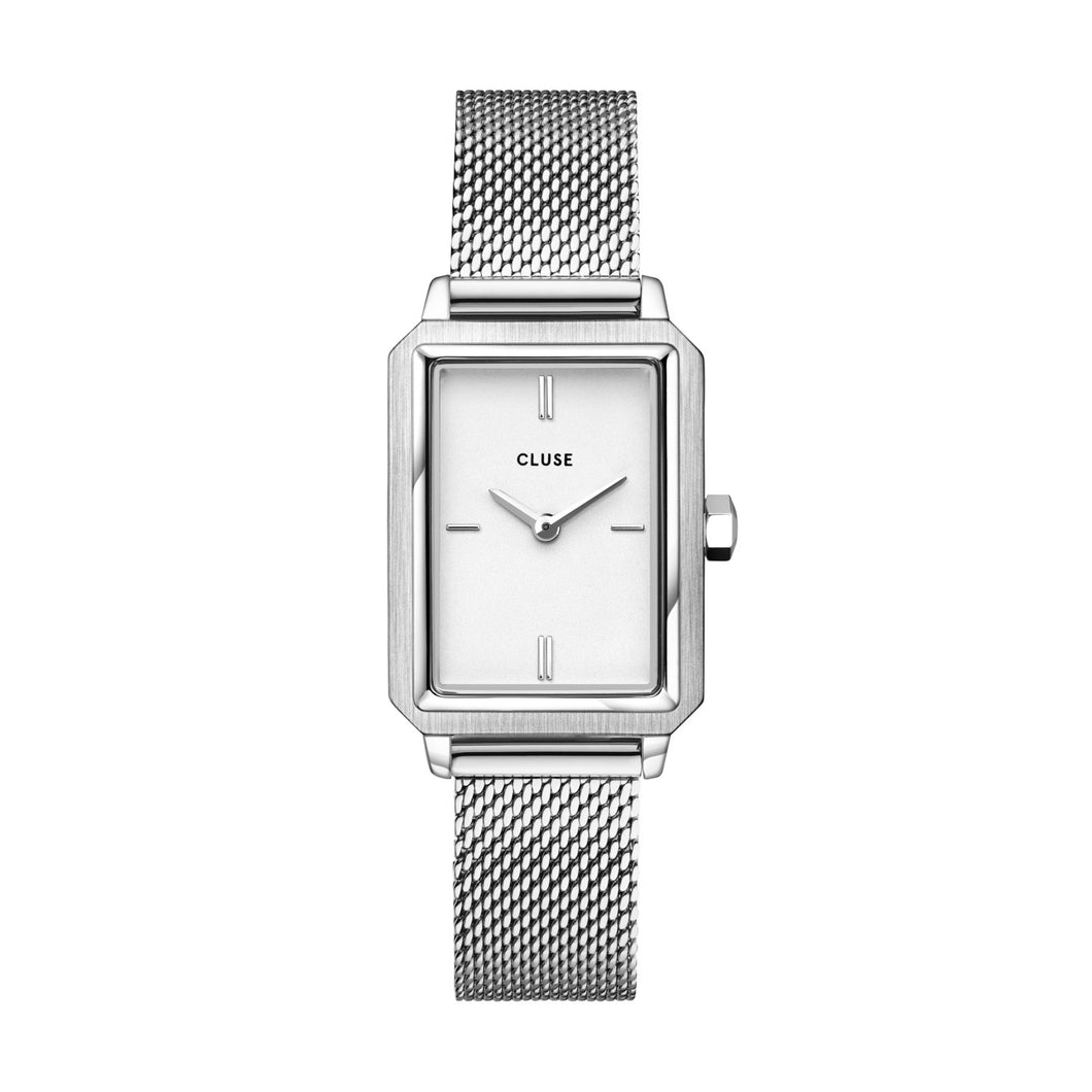Cluse 30mm Fluette White Dial Stainless Steel Mesh Watch
