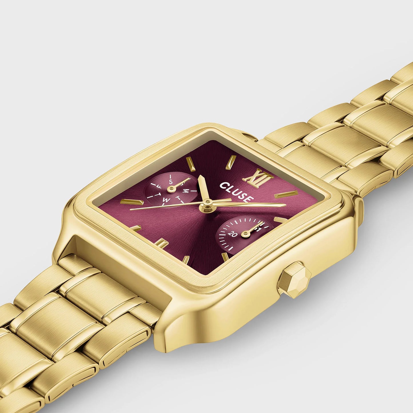 Cluse 30mm Gracieuse Multifunction Dark Cherry Dial Yellow Gold Tone Watch