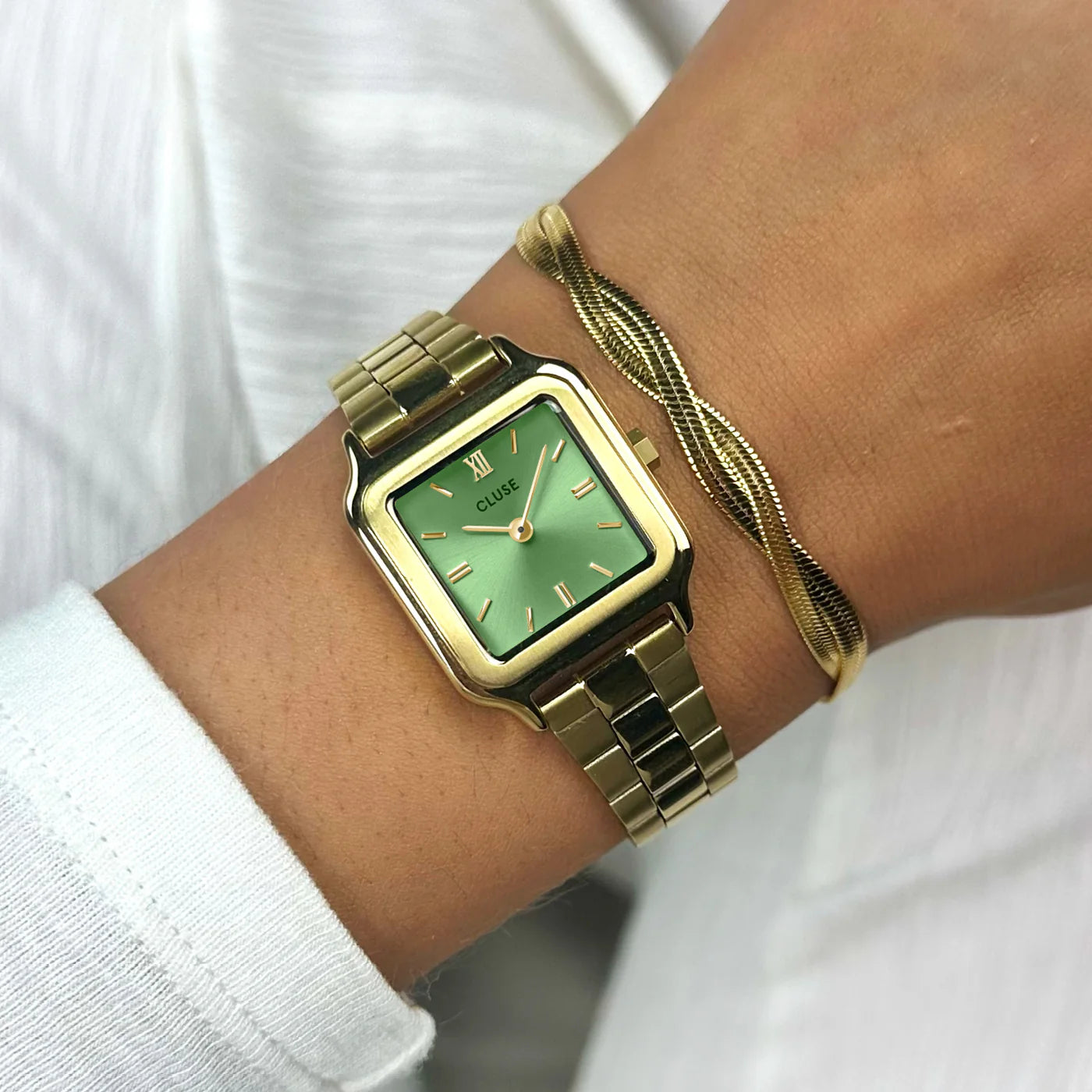 Cluse 24mm Gracieuse Petite Light Green Dial Yellow Gold Colour Bracelet Watch