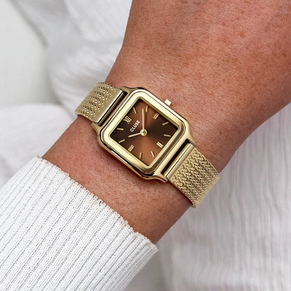 Cluse 24mm Gracieuse Petite Brown Dial Yellow Gold Toned Mesh Bracelet Watch