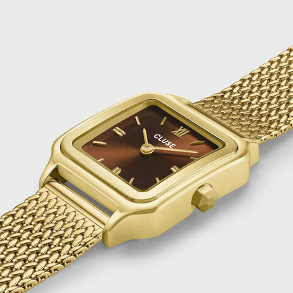 Cluse 24mm Gracieuse Petite Brown Dial Yellow Gold Toned Mesh Bracelet Watch