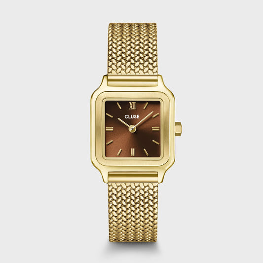 Cluse 24mm Gracieuse Petite Brown Dial Yellow Gold Toned Mesh Bracelet Watch