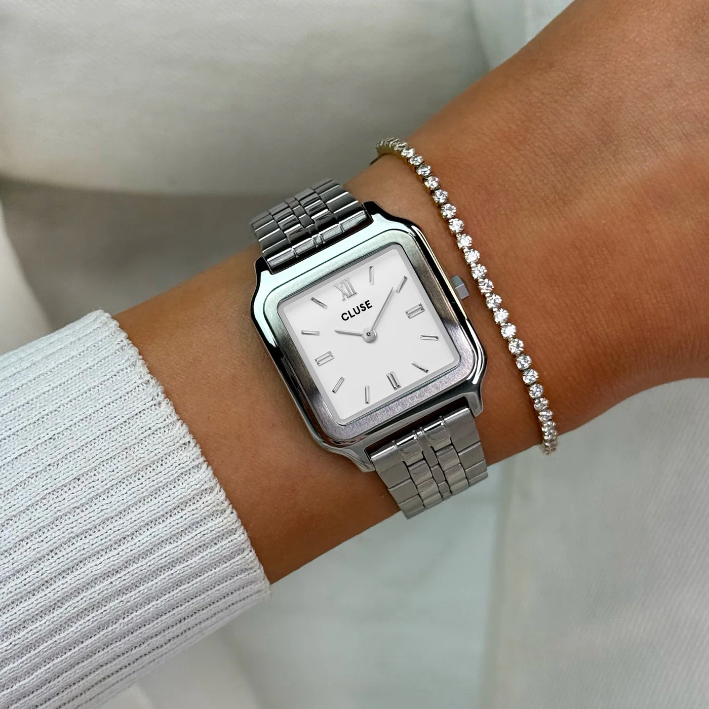 Cluse 28mm Gracieuse White Dial Stainless Steel Link Bracelet Watch