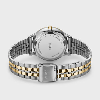 Cluse Minuit Date Steel and Yellow Two Tone Watch