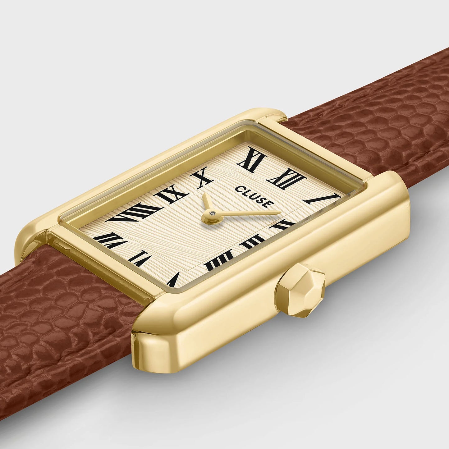 Cluse 21mm Belisenna Yellow Gold Colour Brown Leather Strap Watch