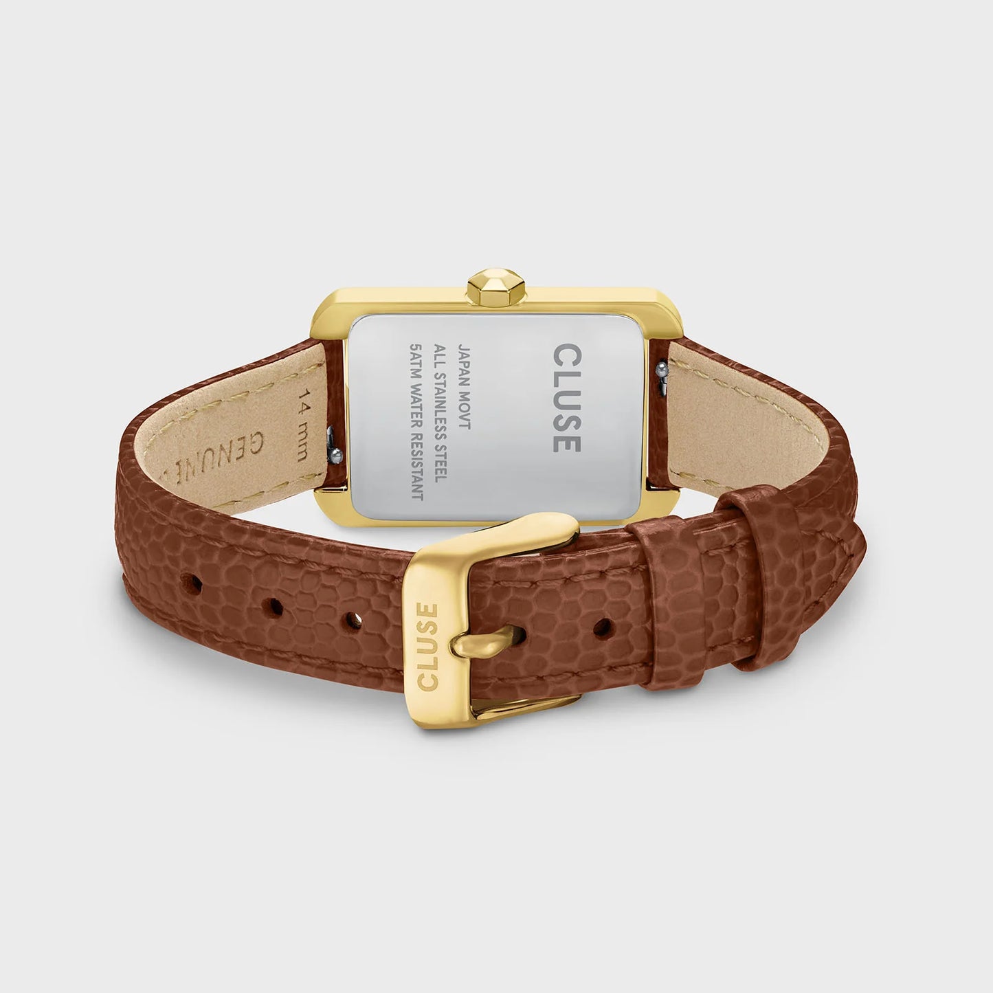 Cluse 21mm Belisenna Yellow Gold Colour Brown Leather Strap Watch