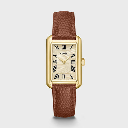 Cluse 21mm Belisenna Yellow Gold Colour Brown Leather Strap Watch