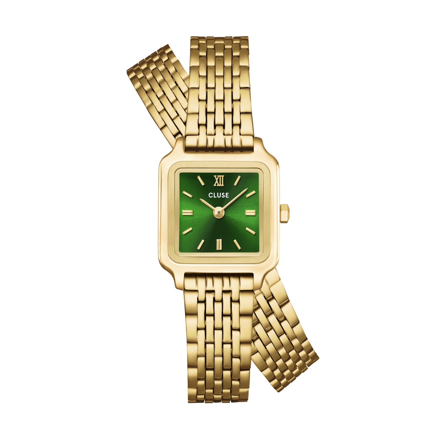 Cluse 21mm Gracieuse Mini Green Dial Double Loop Gold Toned Steel Link Watch