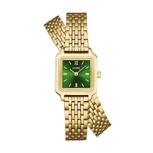 Cluse 21mm Gracieuse Mini Green Dial Double Loop Gold Toned Steel Link Watch