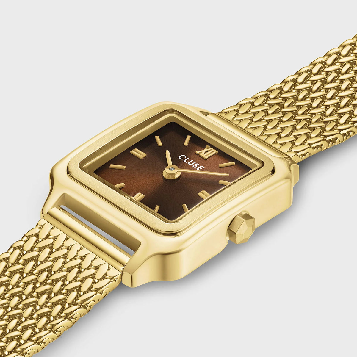 Cluse 21mm Gracieuse Mini Brown Dial Yellow Gold Mesh Bracelet Watch