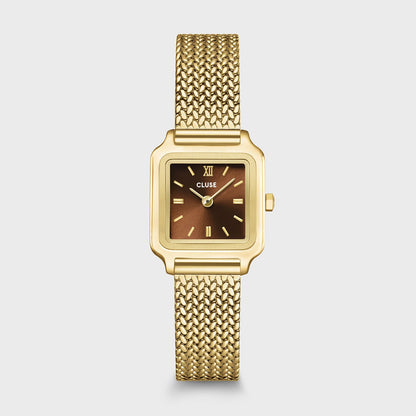 Cluse 21mm Gracieuse Mini Brown Dial Yellow Gold Mesh Bracelet Watch