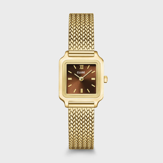 Cluse 21mm Gracieuse Mini Brown Dial Yellow Gold Mesh Bracelet Watch