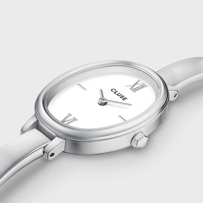 Cluse 22mm L'Ovale White Dial Silver Bracelet Watch