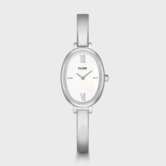 Cluse 22mm L'Ovale White Dial Silver Bracelet Watch