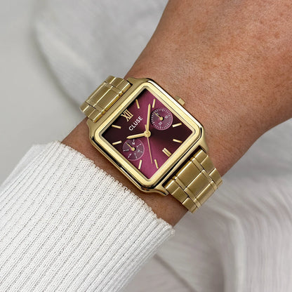Cluse 30mm Gracieuse Multifunction Dark Cherry Dial Yellow Gold Tone Watch